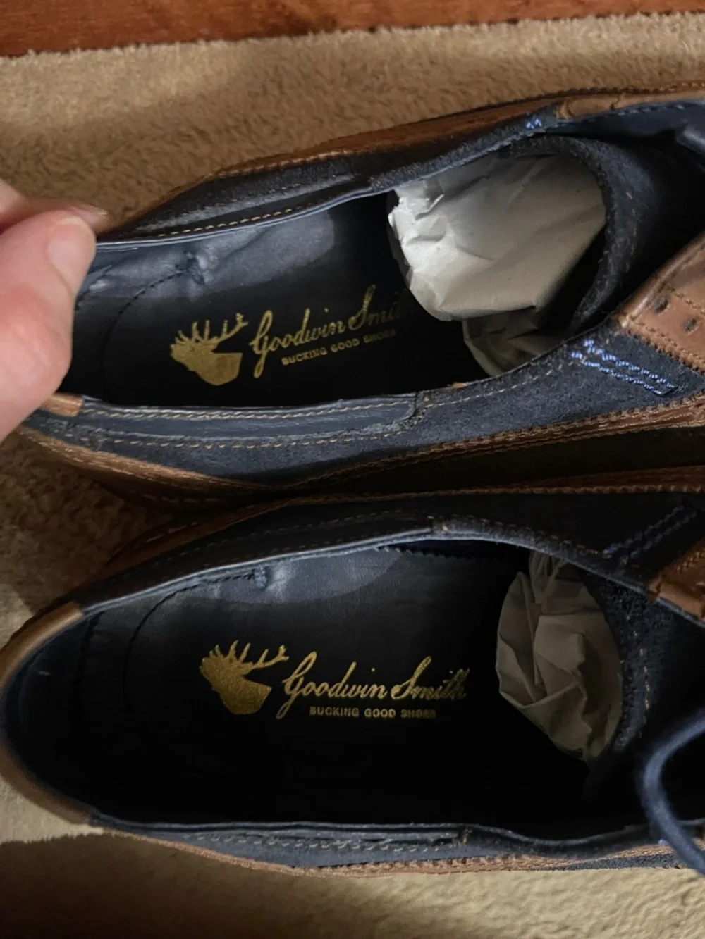 NWOT Goodwin Smith Hand Made Two-Tone Navy and Brown Wingtip Derby Leather Shoe